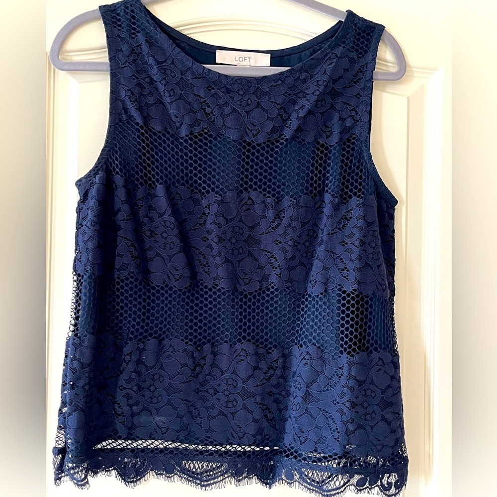 LOFT Navy Lace Sleeveless Top